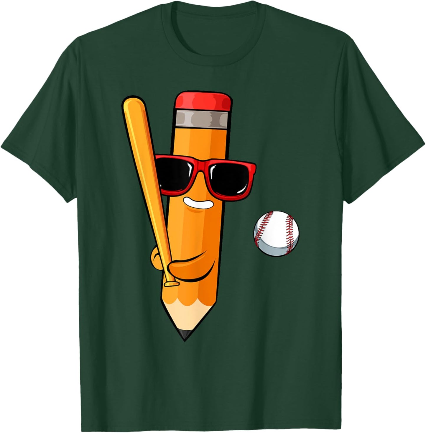 Baseball Player Pencil Back To School Cute Sport Students T-Shirt - T-Shirt | Forest