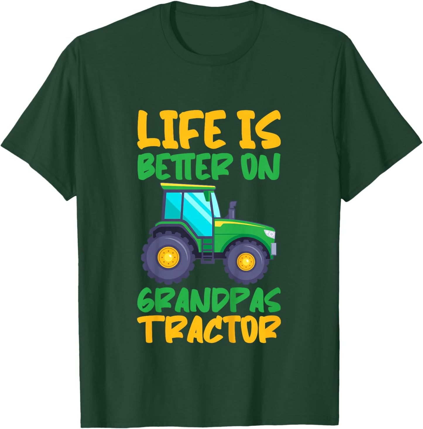 Young Farmer Funny Tractor Boy On Grandpas Tractor T-Shirt - T-Shirt | Forest