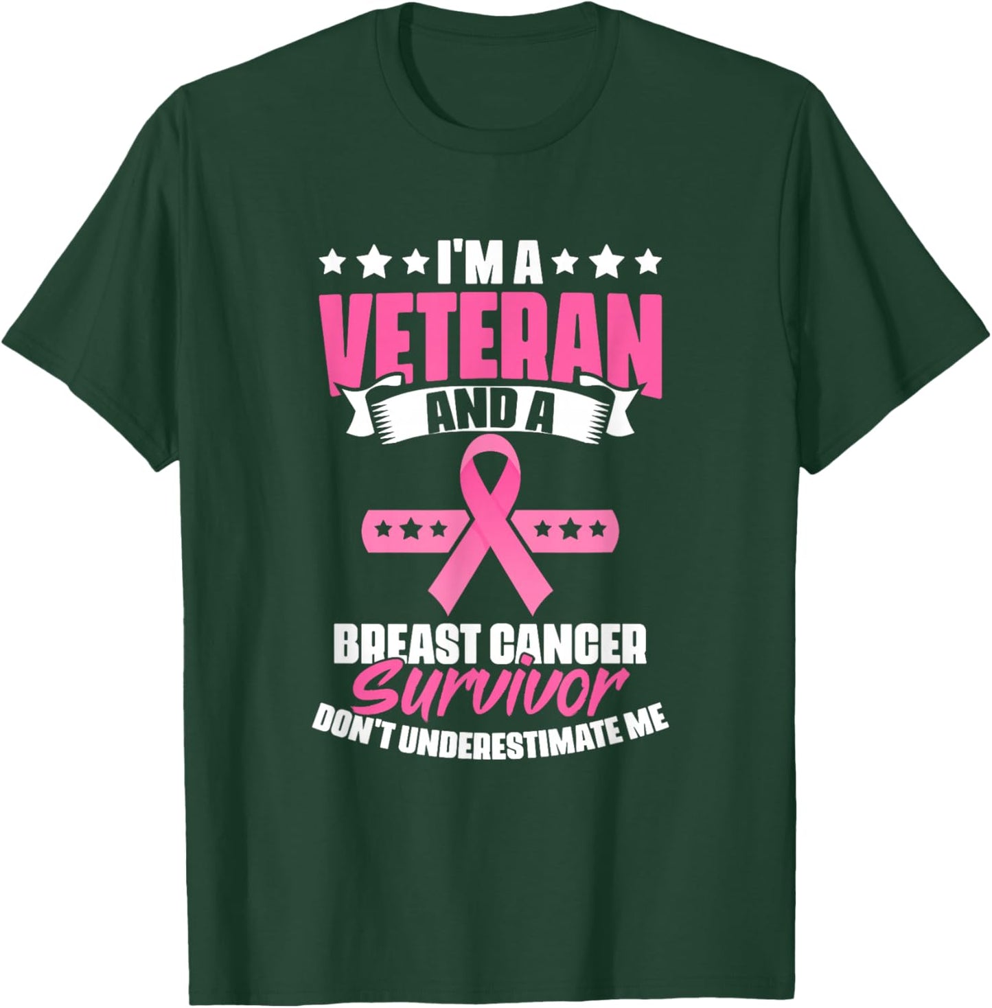 Veteran And Breast Cancer Survivor Breast Cancer Awareness T-Shirt - T-Shirt | Forest
