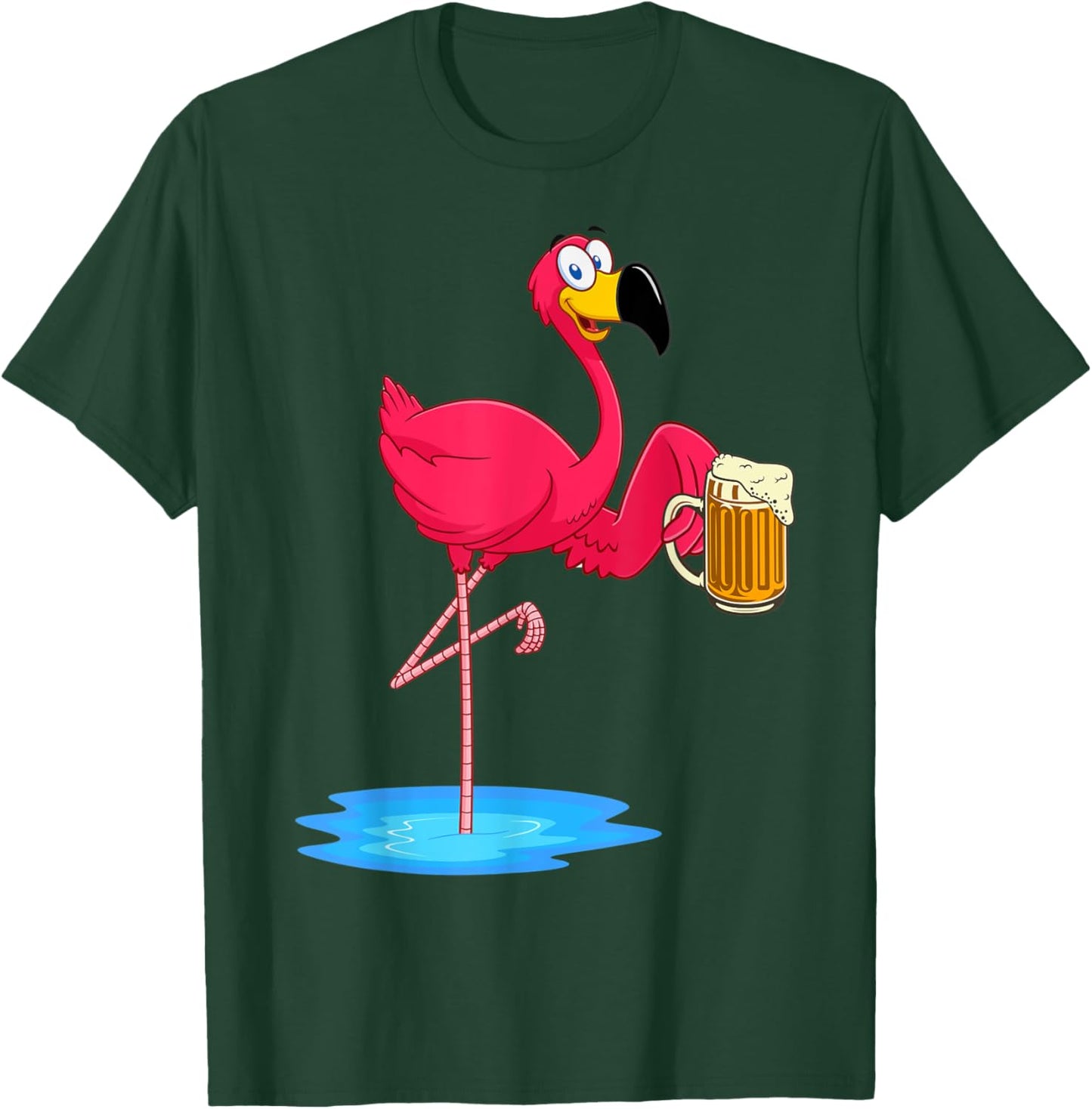 Funny Pink Flamingo Drinking Beer Lover Drinker Summer Vibes Men Women T-Shirt - T-Shirt | Forest