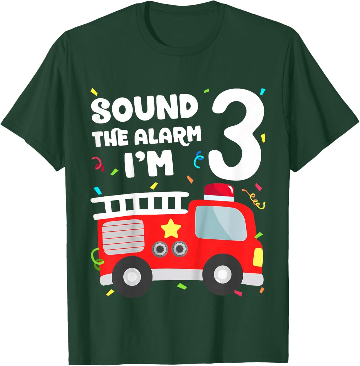 Kids Fire Truck 3rd Birthday Toddler Boy Firefighter 3 Year Old T-Shirt - T-Shirt | Forest