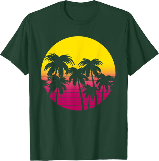 Retro Palm Trees Beach Sunset 80s Summer Vacation Men Women Girls Kids T-Shirt - T-Shirt | Forest