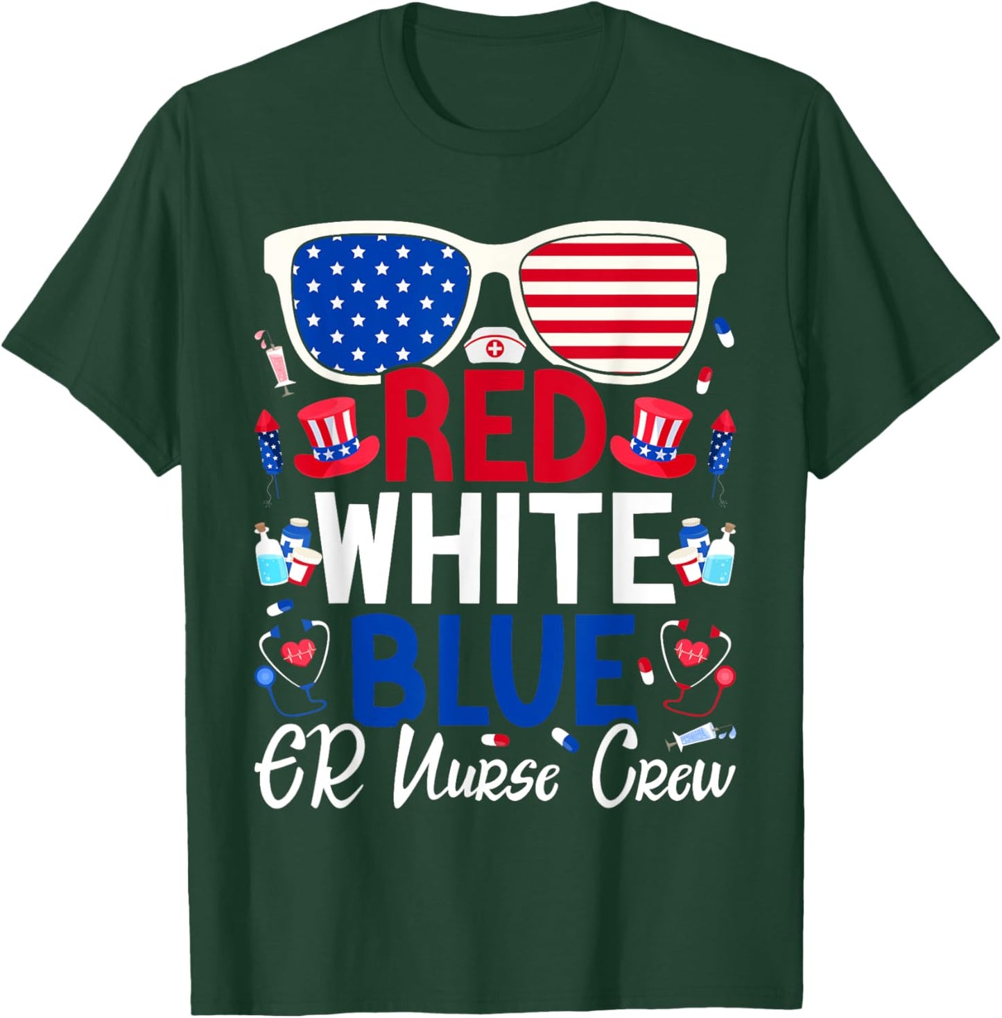 ER Nurse 4th of July Red White Blue ER Nurse Crew Patriotic Men T-Shirt - T-Shirt | Forest