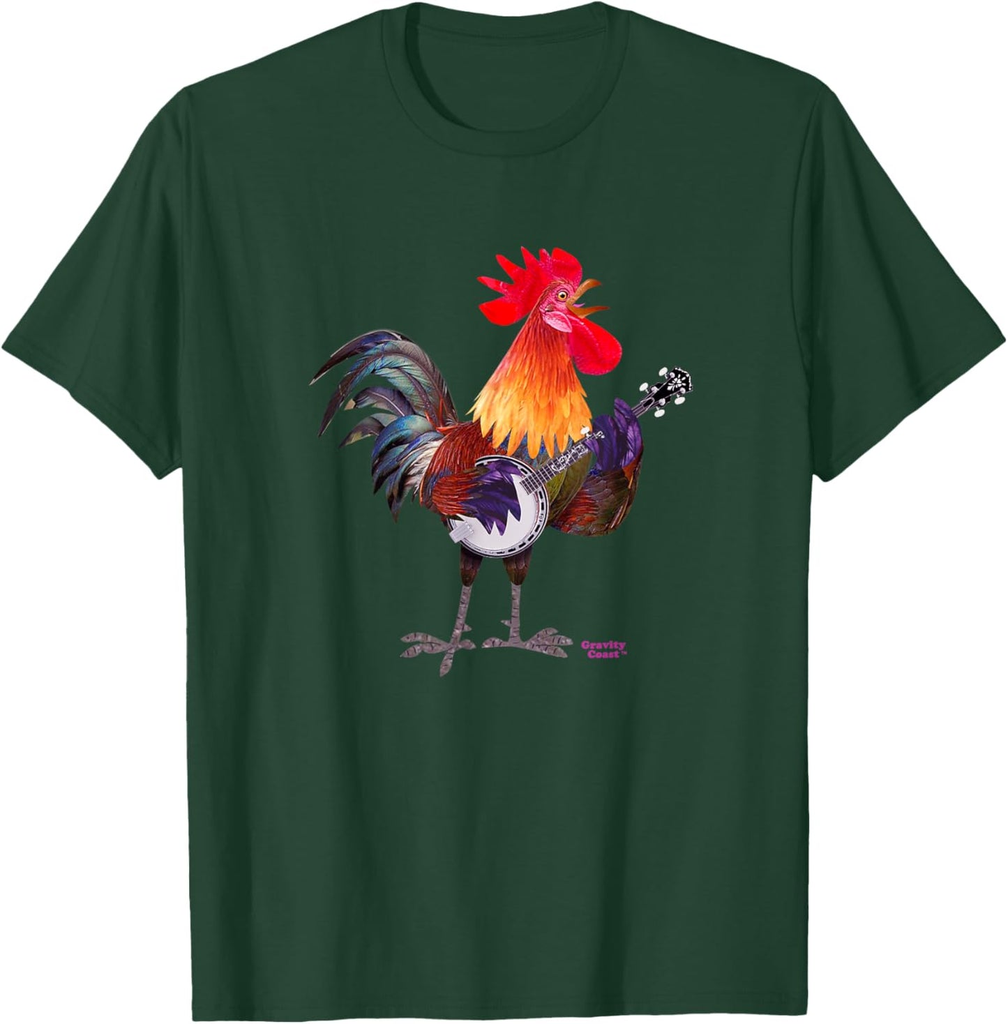 Rooster Playing Banjo on Fleck For Bluegrass Fans Musicians T-Shirt - T-Shirt | Forest
