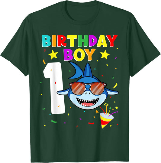 Shark Birthday 1 Year Old 1st Birthday Boy Matching Family T-Shirt - T-Shirt | Forest