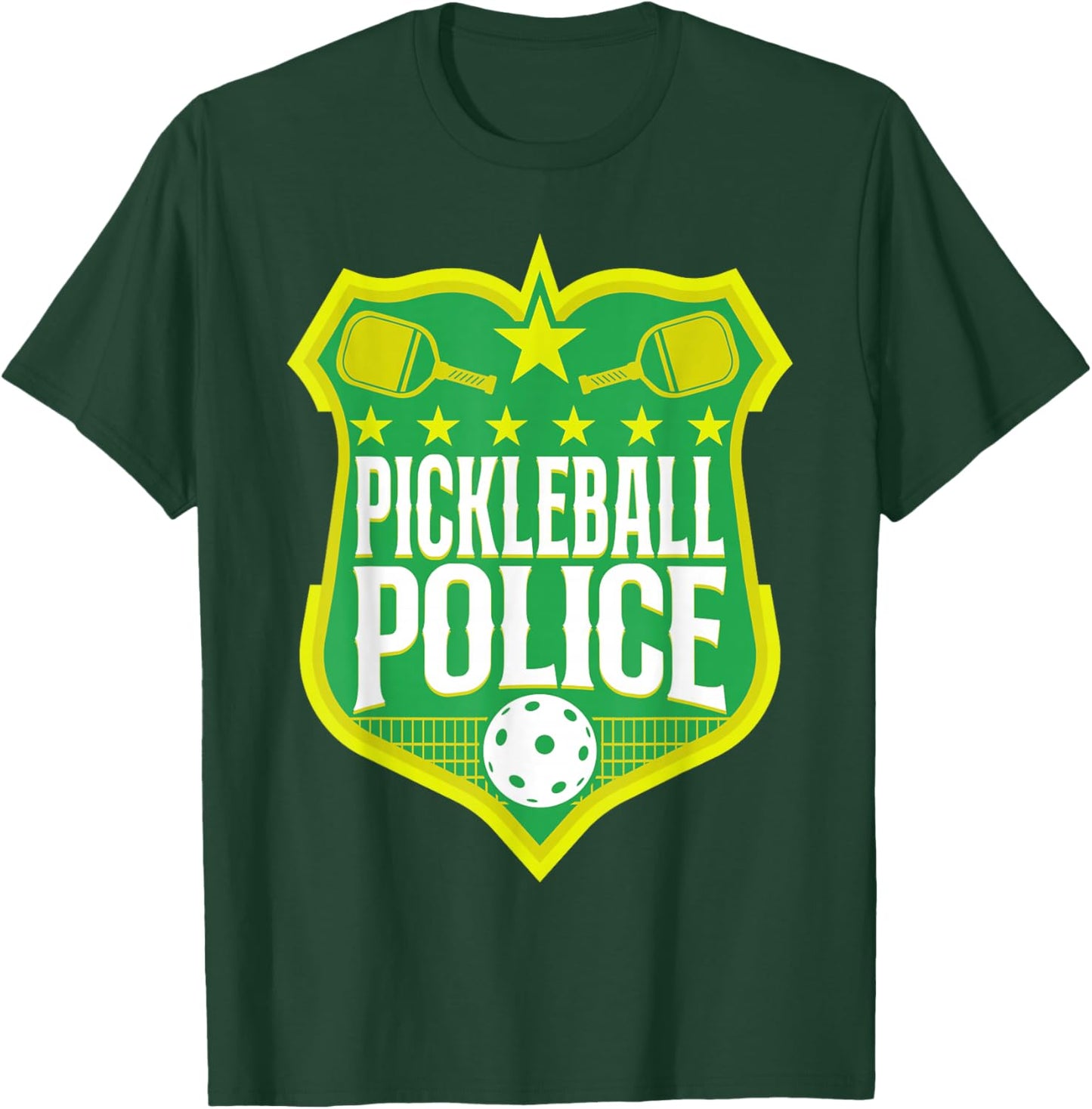 Pickleball Badge Pickleball Police T-Shirt - T-Shirt | Forest