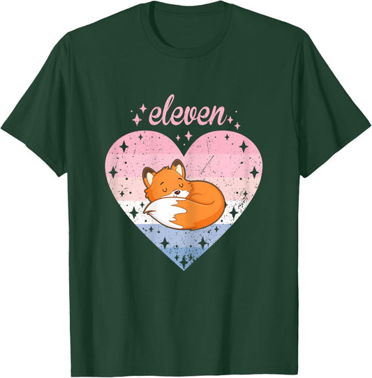 11 Year Old Cute Fox Birthday Girl 11th B-day T-Shirt - T-Shirt | Forest