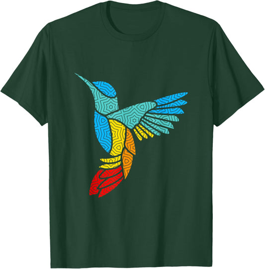 Colorful Bird Hummingbird Birds Mandala Art T-Shirt - T-Shirt | Forest