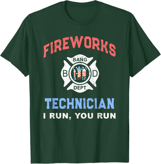 Funny FIREWORKS TECHNICIAN America Firefighter Pyro Expert T-Shirt - T-Shirt | Forest