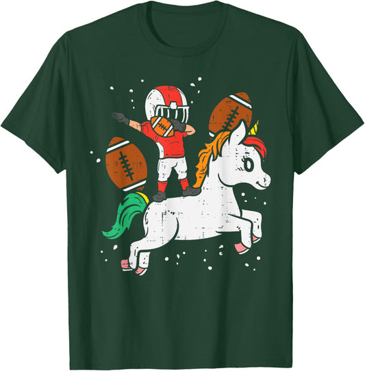American Football Player Dab Unicorn Cute Sports Girls Kids T-Shirt - T-Shirt | Forest