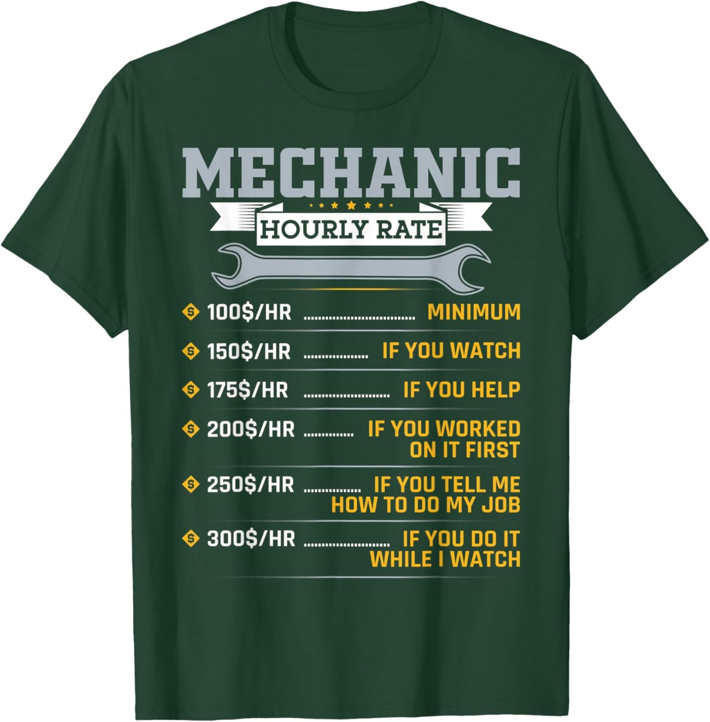 Funny Mechanic Hourly Rate Car Mechanic Car Guy T-Shirt - T-Shirt | Forest