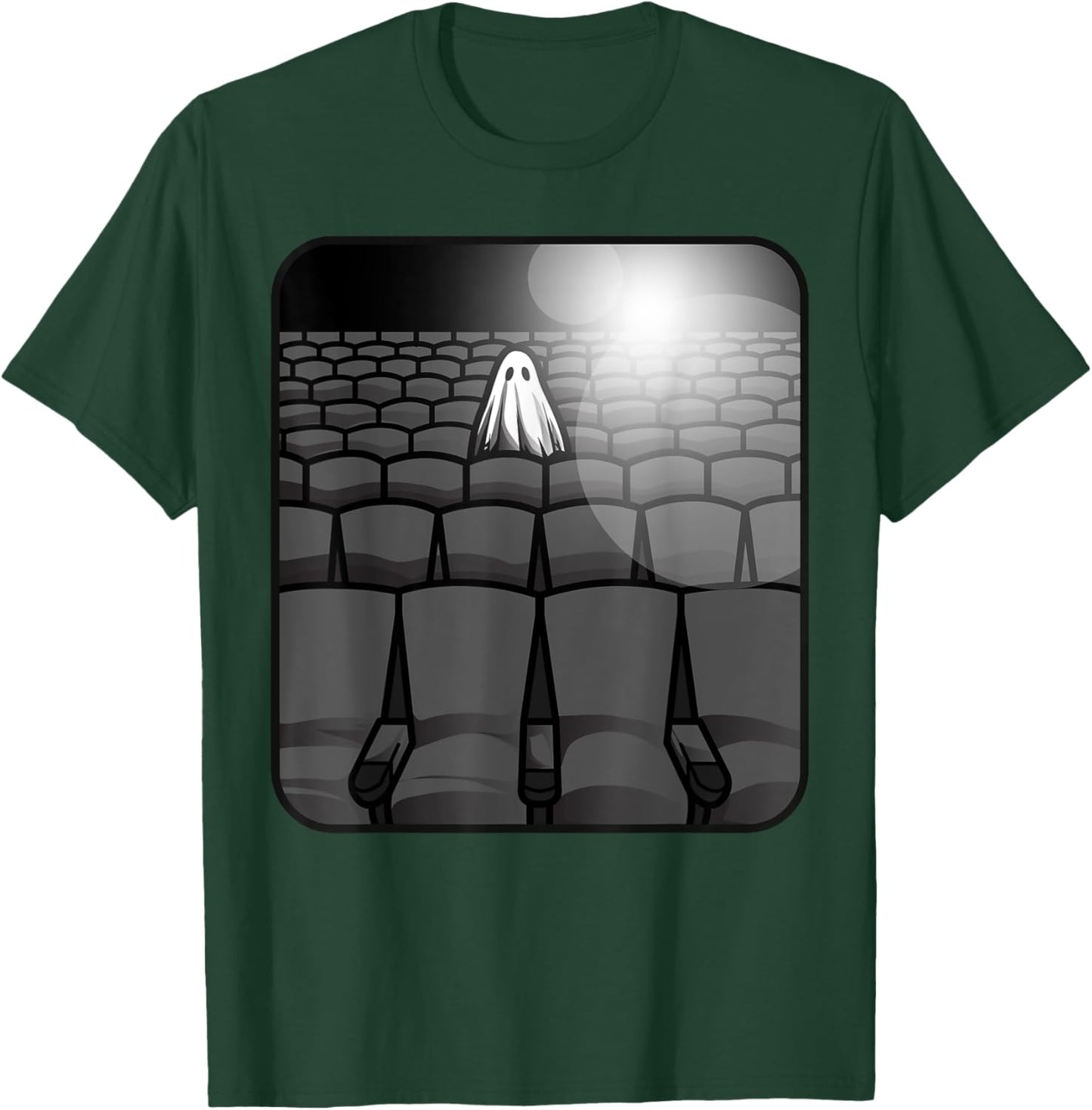 Sheet Ghost Haunted Movie Theater Sad Spooky Theatre Movies T-Shirt - T-Shirt | Forest