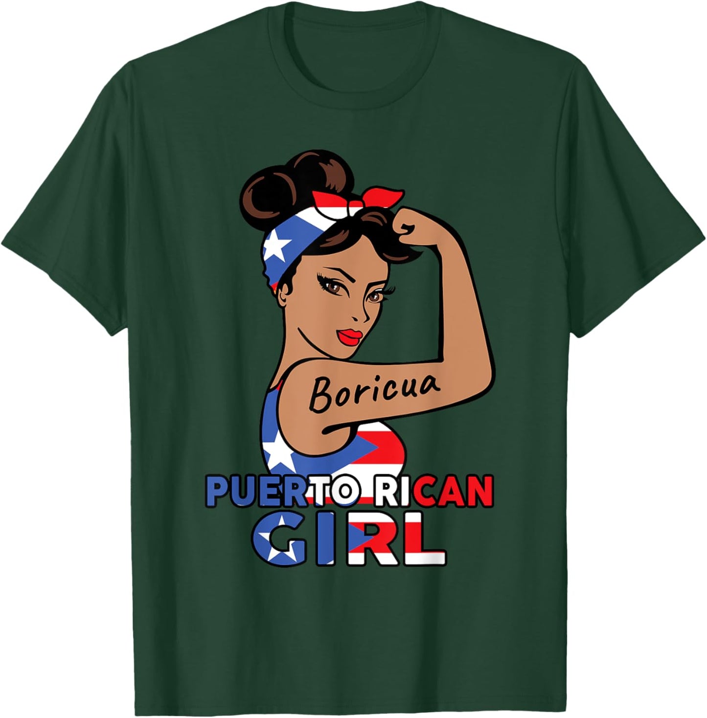Boricua Puerto Rican Girl Shirt Women Puerto Rico Flag Mom T-Shirt - T-Shirt | Forest