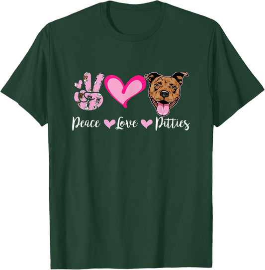 Peace Love Pitties Puppy Dog Mom Lady Pitbull Lover T-Shirt - T-Shirt | Forest
