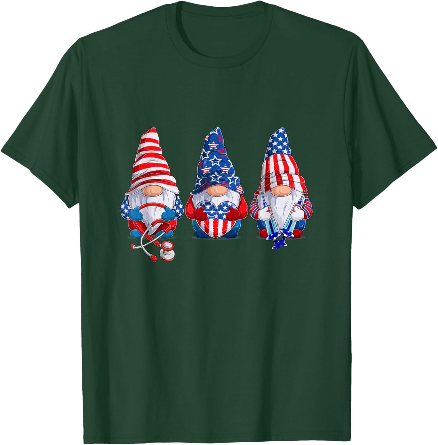 Stethoscope Nurse Life 4th July Gnome Nurse Independence Day T-Shirt - T-Shirt | Forest
