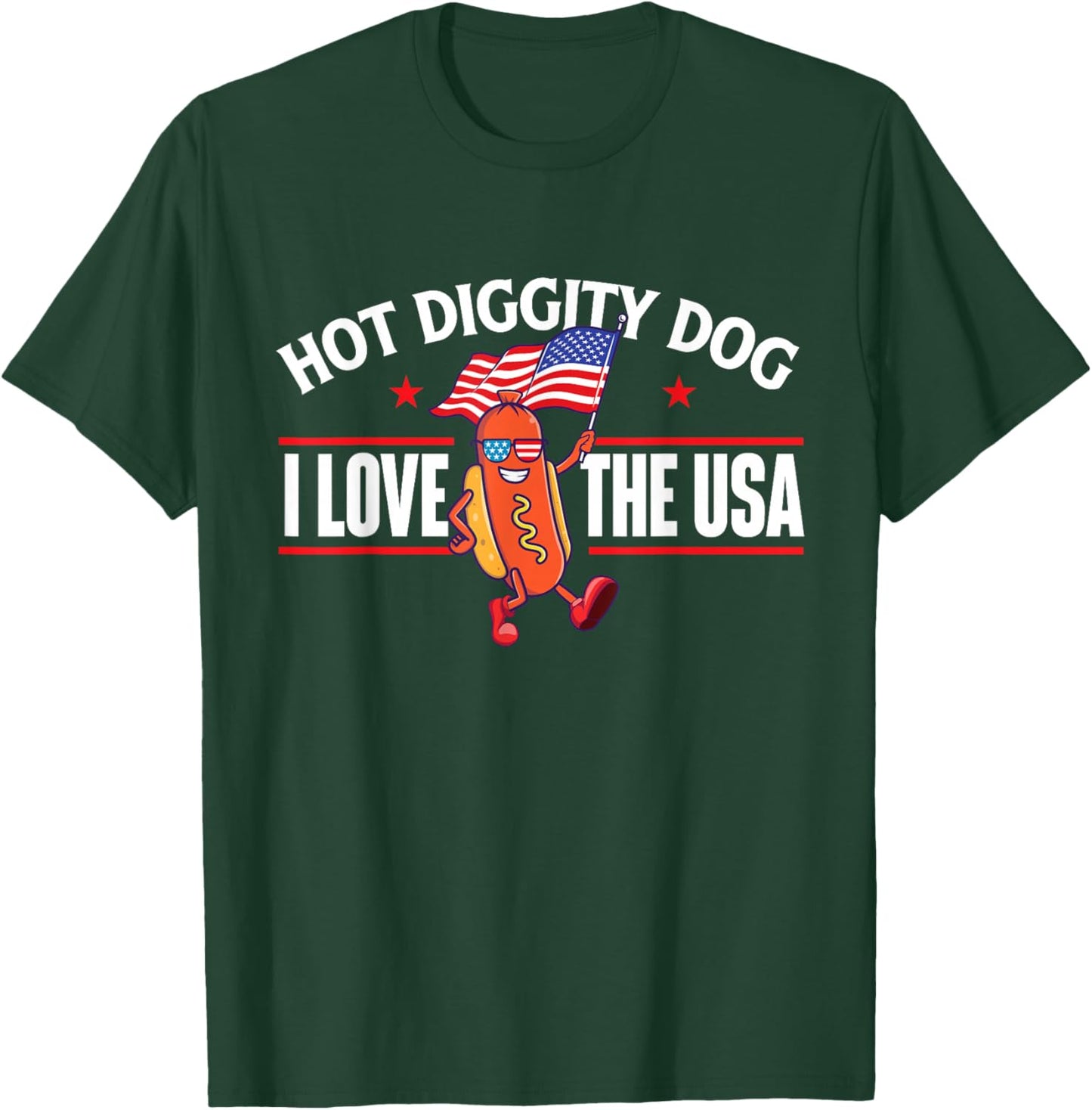 Hot Diggity Dog - USA American Flag 4th of July Fourth Small T-Shirt - T-Shirt | Forest
