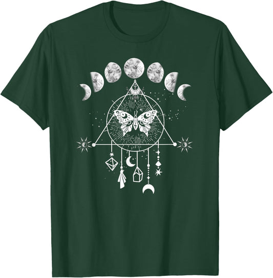 Celestial Moon phase Moth Crystals Stars Vintage design T-Shirt - T-Shirt | Forest