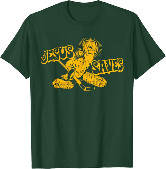 Funny Jesus Saves Hockey Religious Christian Goaltender T-Shirt - T-Shirt | Forest