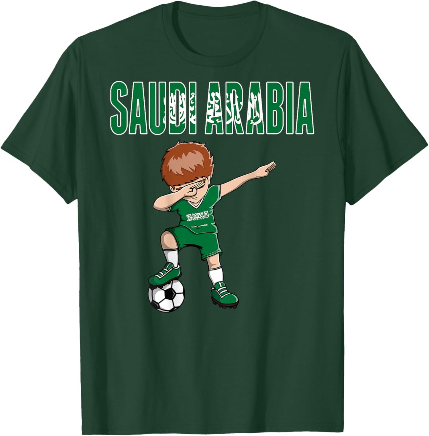 Dabbing Soccer Boy Saudi Arabia Soccer Fan Jersey Saudi Flag T-Shirt - T-Shirt | Forest
