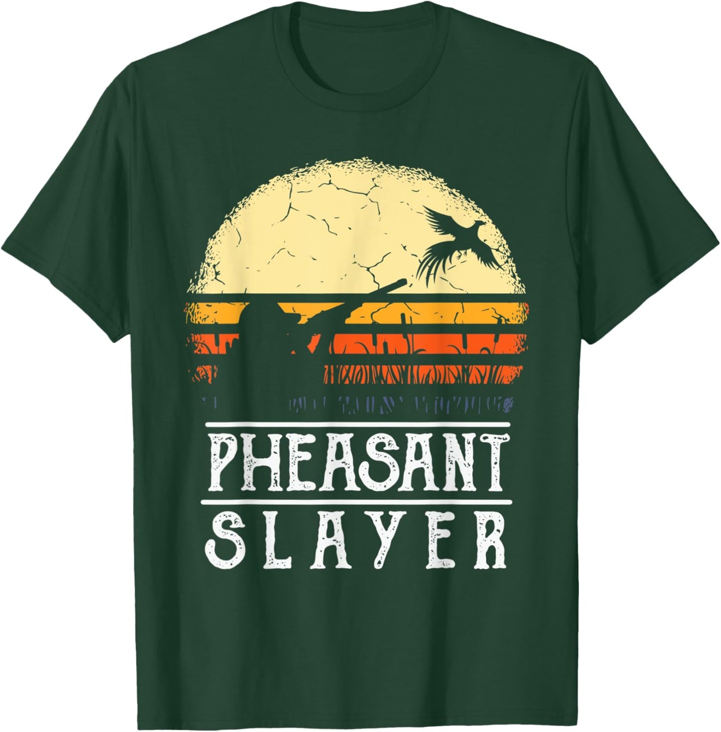 Pheasant Slayer Vintage Sunset Retro Style Pheasant Hunting T-Shirt - T-Shirt | Forest