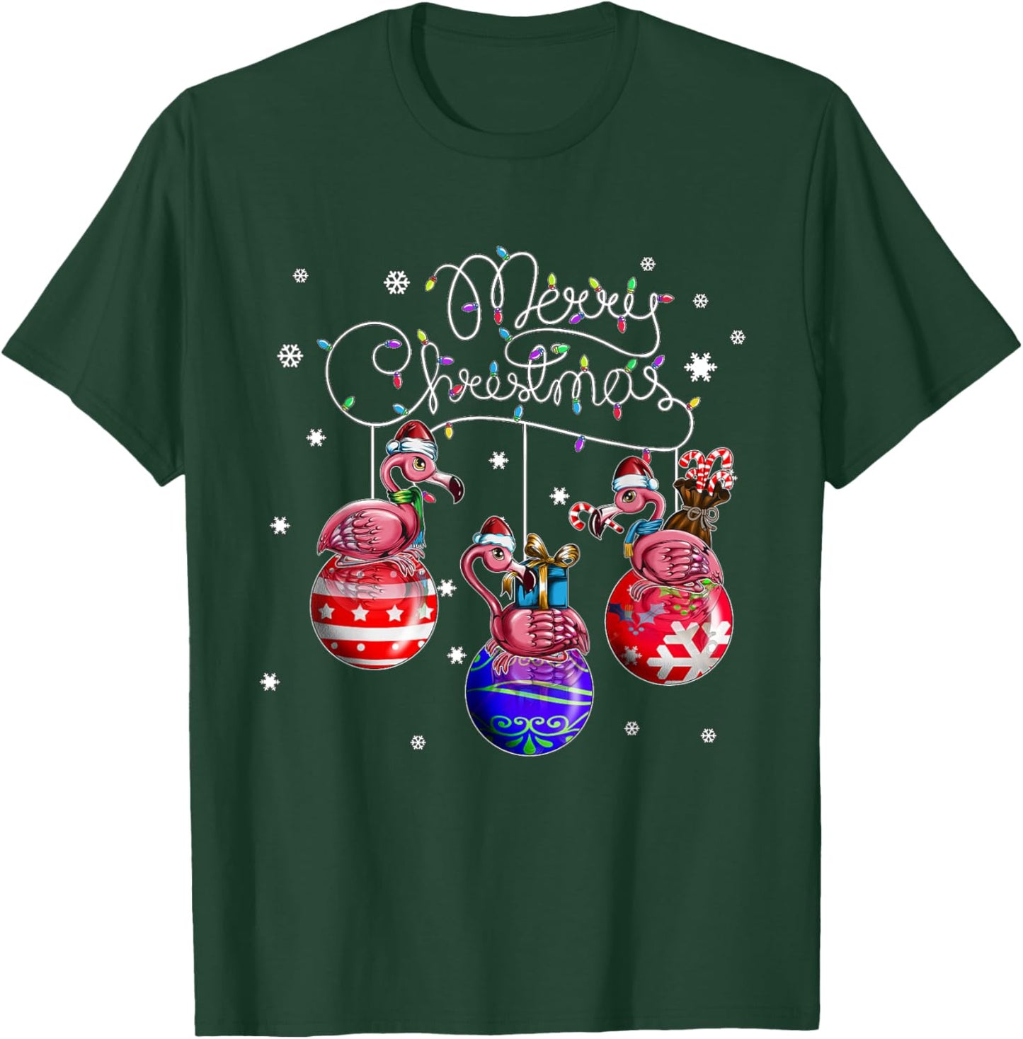Merry Christmas Flamingo Christmas Ball Motif Christmas T-Shirt - T-Shirt | Forest