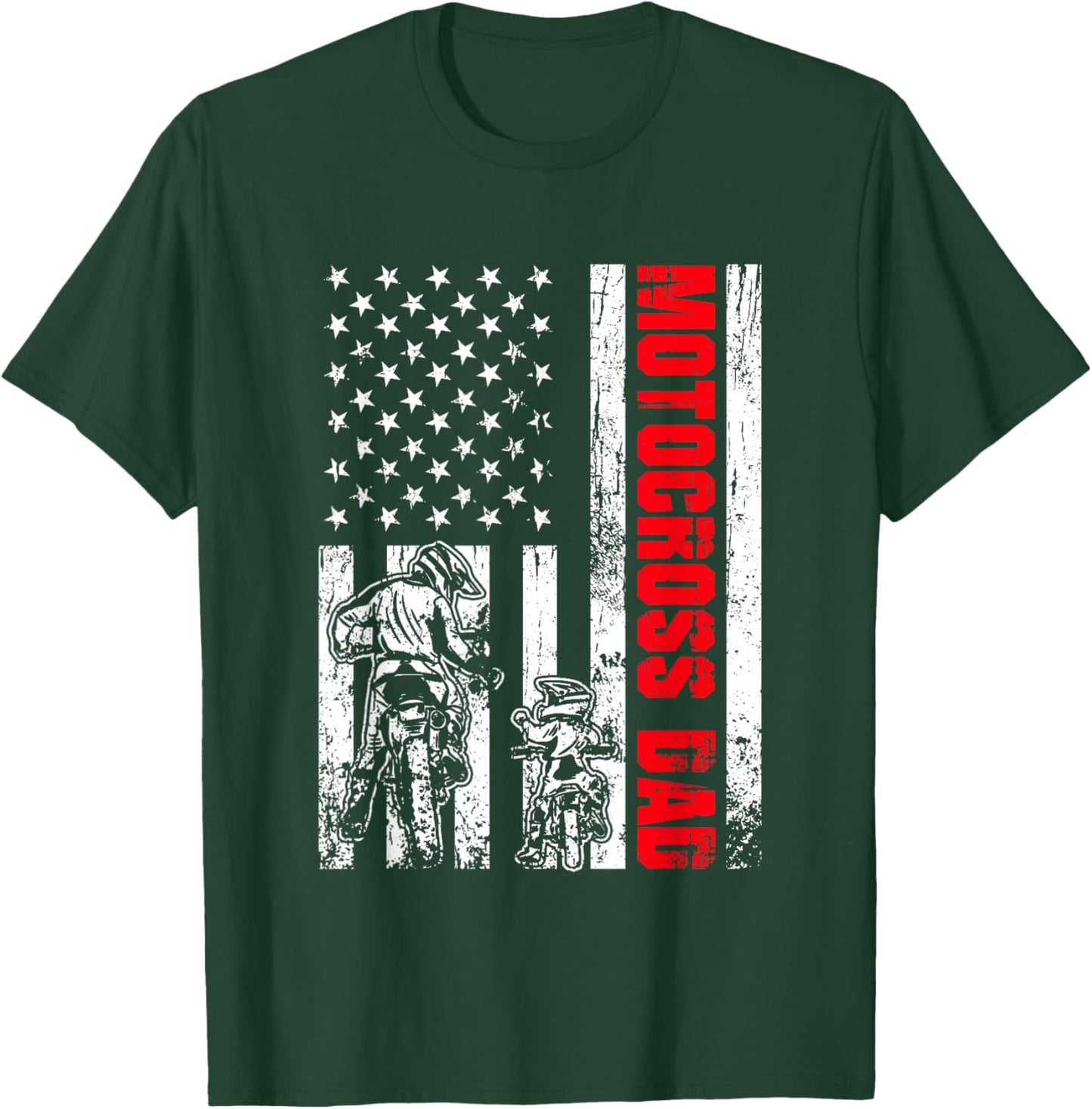 Patriotic Retro USA American Flag Motocross Dad 4th of July T-Shirt - T-Shirt | Forest
