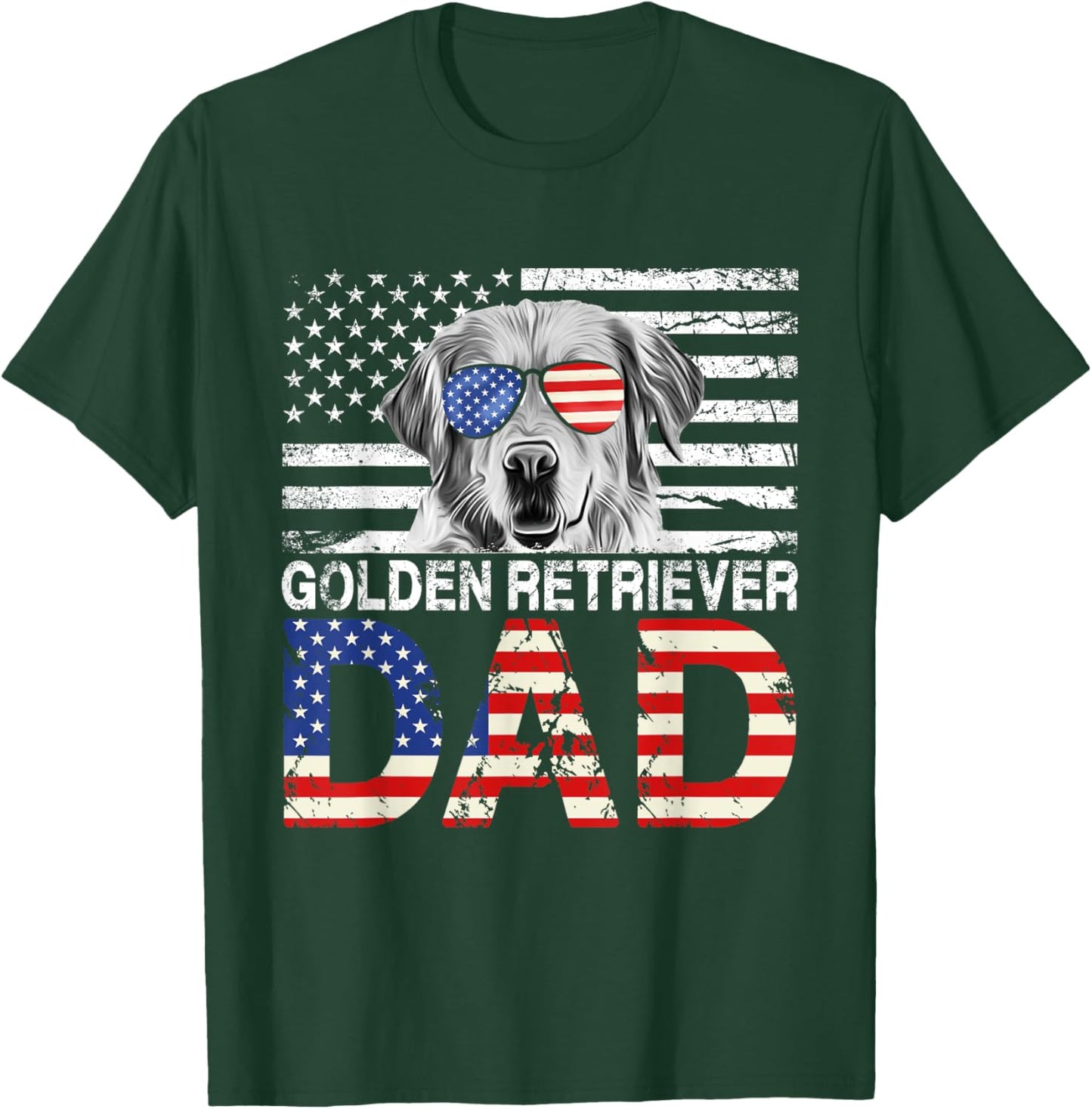 Cool Golden Retriever Dad USA Flag Patriotic Fathers Day T-Shirt - T-Shirt | Forest