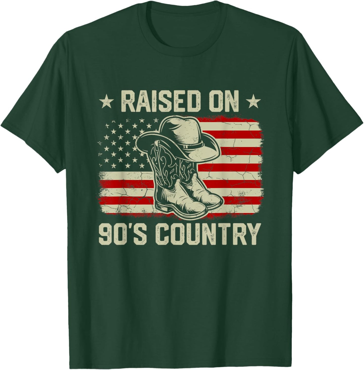 Vintage American Flag Raised On 90's Country Music T-Shirt - T-Shirt | Forest