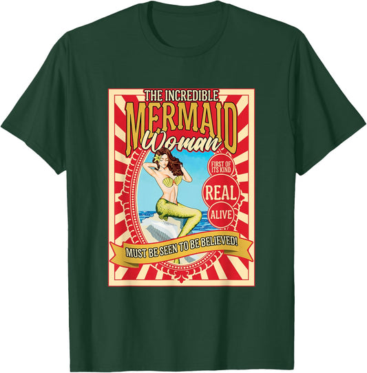 Vintage Mermaid Circus Freak Show Carnival Beautiful Siren T-Shirt - T-Shirt | Forest