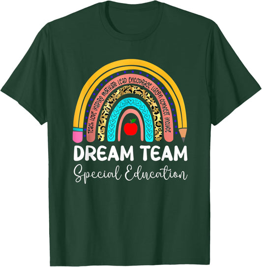 Dream Team Special Education Boho Rainbow Leopard SPED ECSE T-Shirt - T-Shirt | Forest