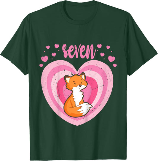 7 Year Old Cute Fox Birthday Girl 7th B-day T-Shirt - T-Shirt | Forest