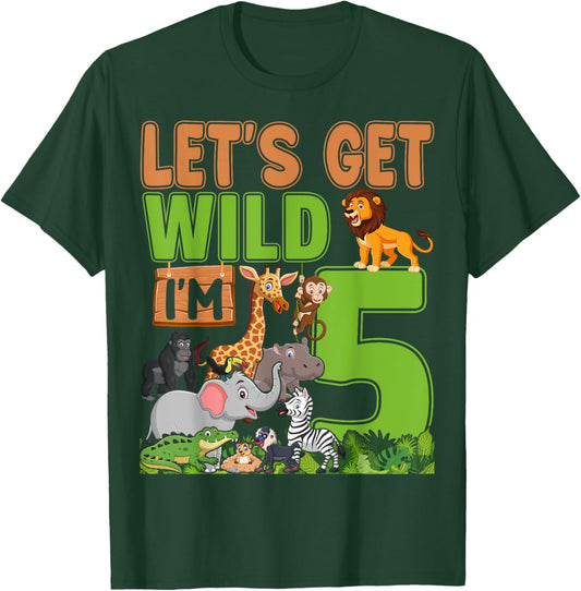 5 Year Old Zoo Birthday Safari Jungle Animal 5th Birthday T-Shirt - T-Shirt | Forest
