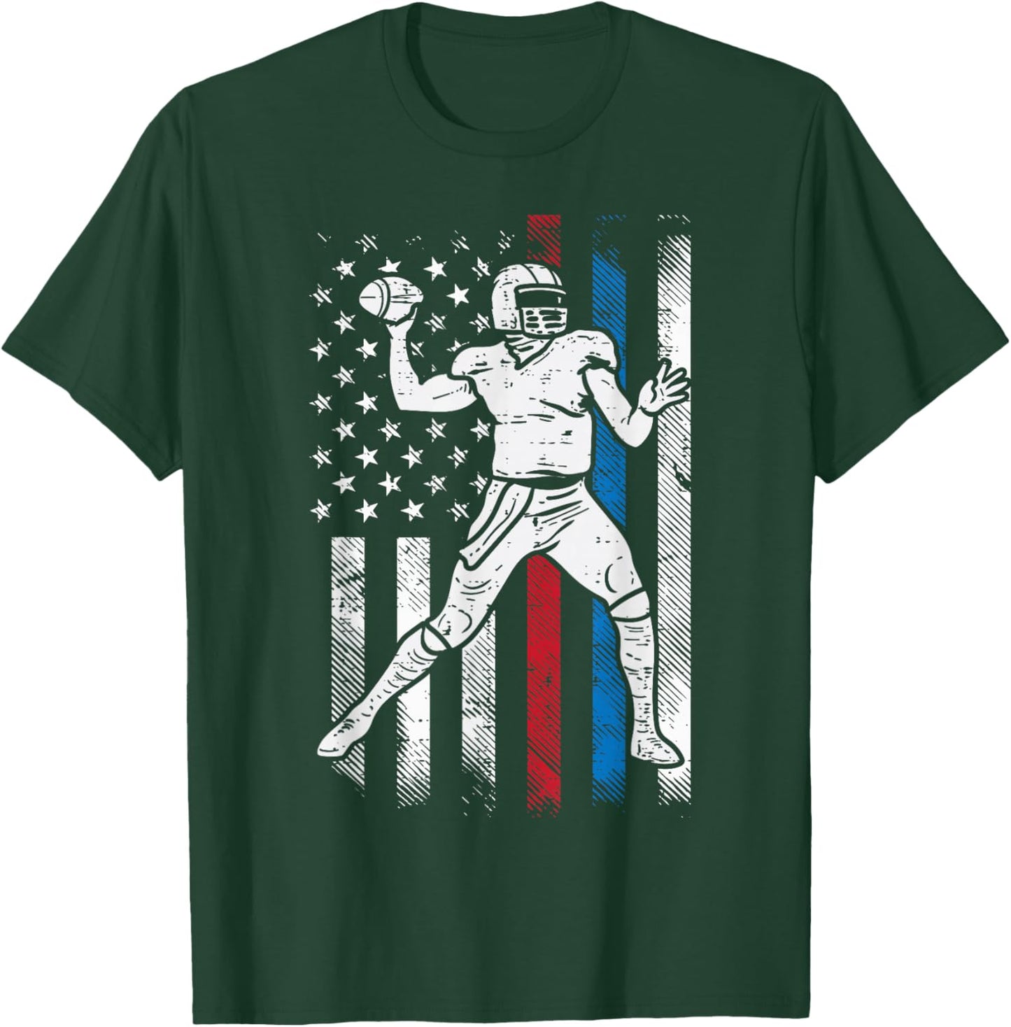 American Football Player US Flag Patriotic Men Women Kids T-Shirt - T-Shirt | Forest