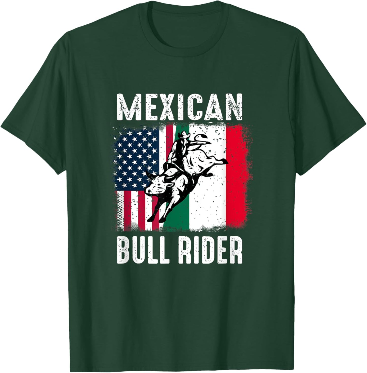 Mexican Bull Rider Cowboy USA Flag Mexico Flag Bull-Riding T-Shirt - T-Shirt | Forest