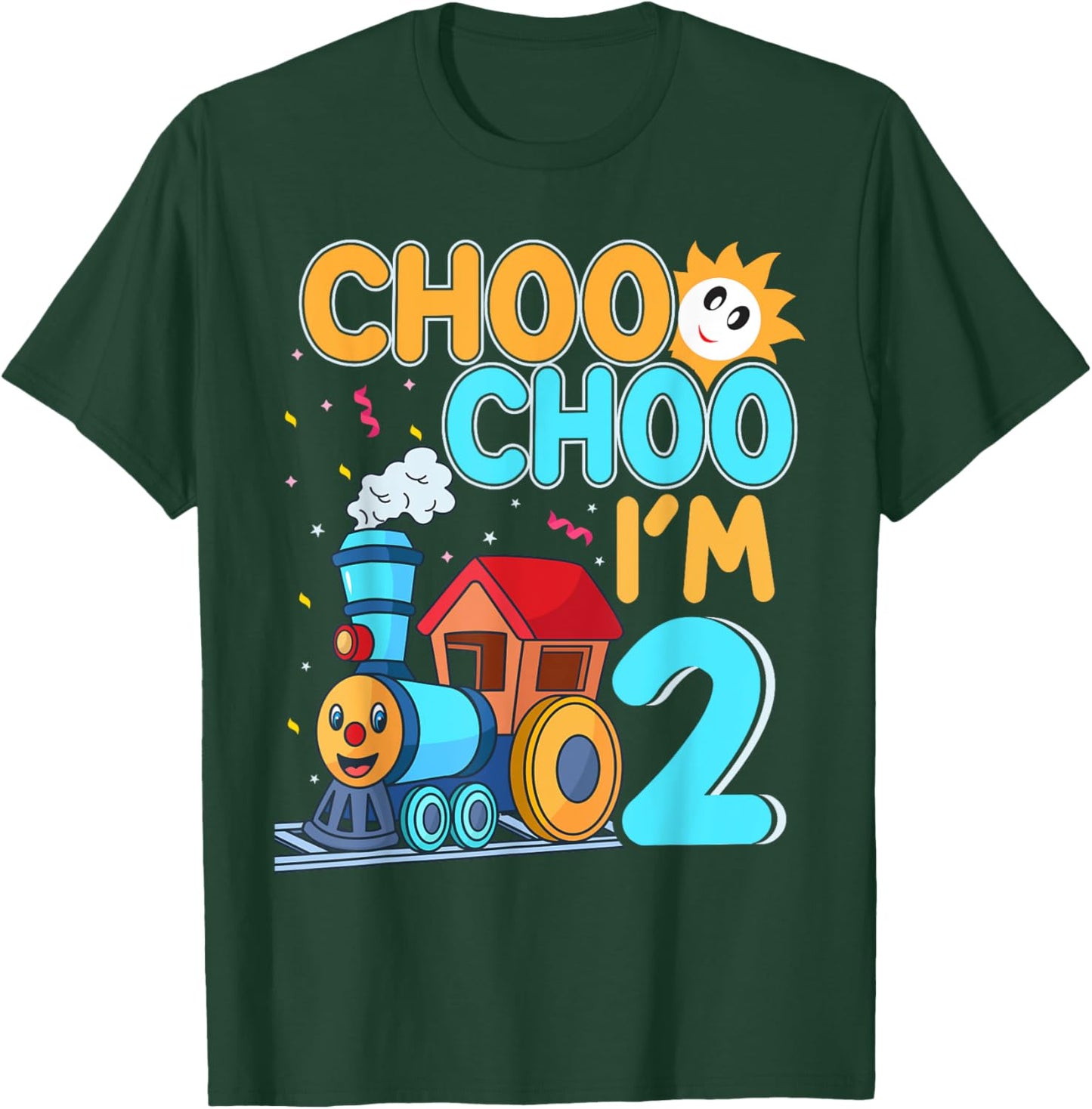 Kids Train Choo Choo I'm 2 Year Old Toddler 2nd Birthday T-Shirt - T-Shirt | Forest