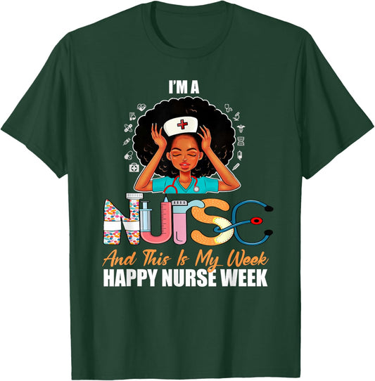 Black African American Girl Nurse Medical Worker Nurse Week T-Shirt - T-Shirt | Forest
