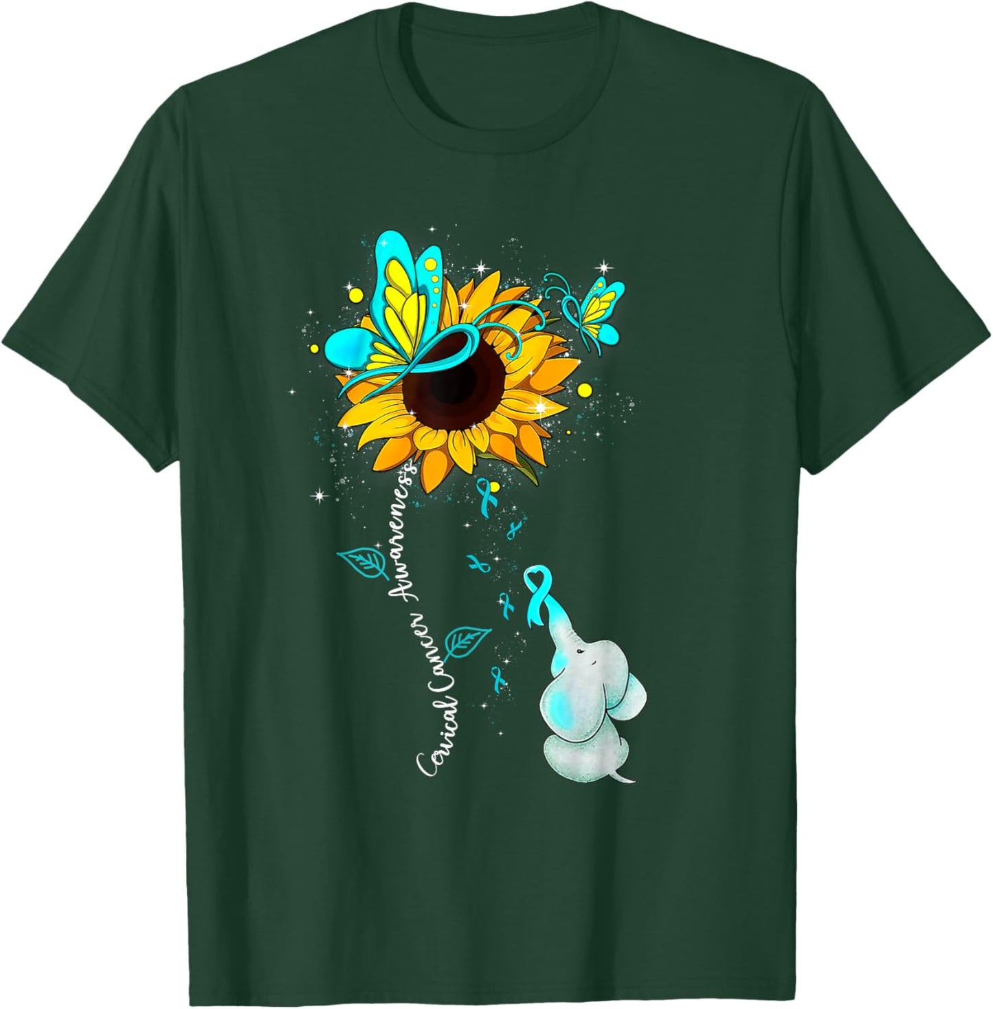 Cervical Cancer Awareness Sunflower Elephant Men T-Shirt - T-Shirt | Forest