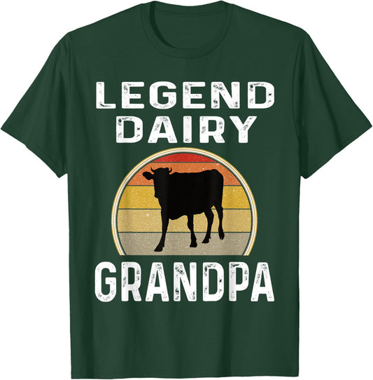 Legend Dairy Grandpa Retro Sunset Cow Farming Funny Cattle T-Shirt - T-Shirt | Forest