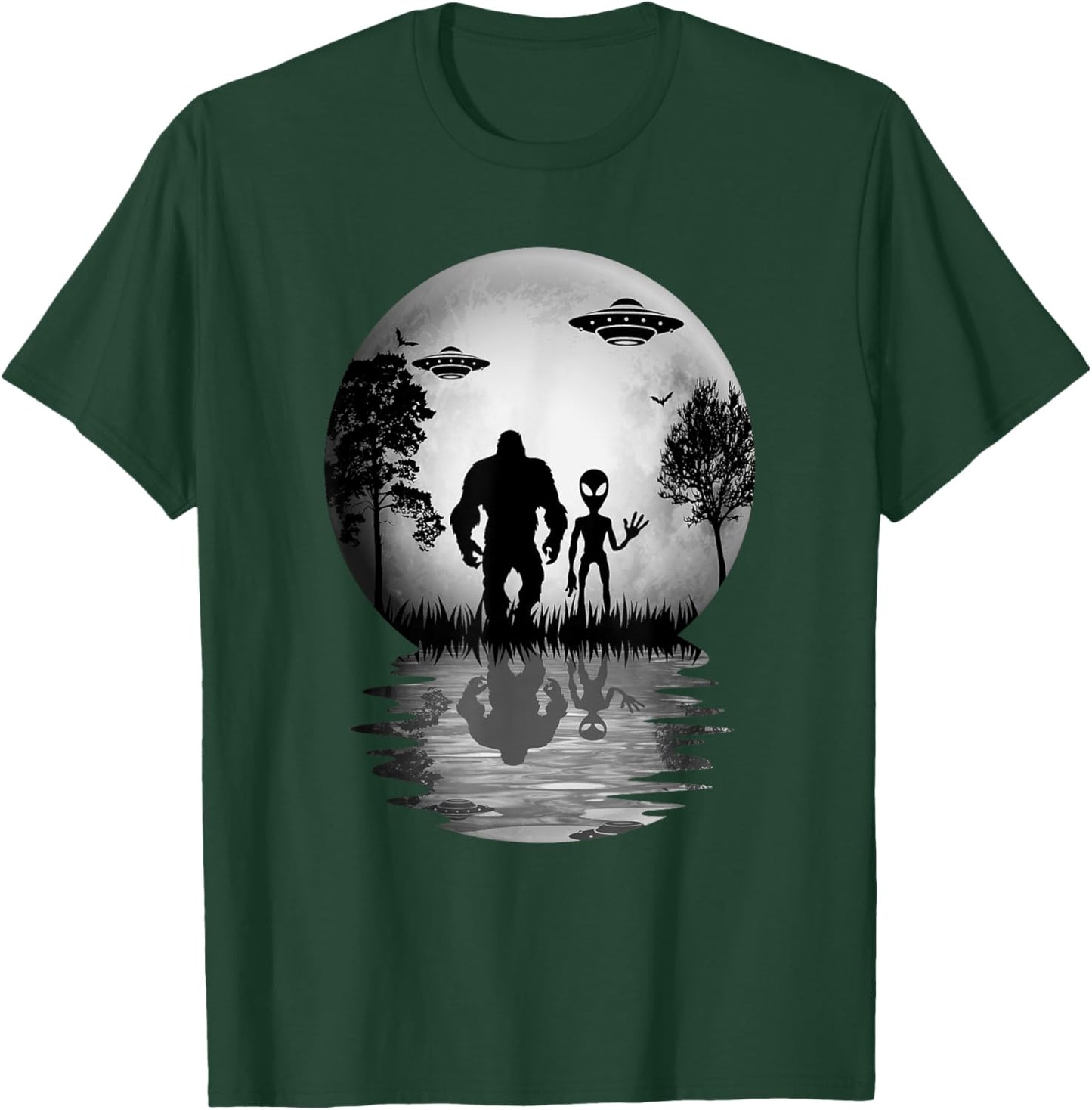 Funny Alien Bigfoot Moon Sasquatch UFO For Boys T-Shirt - T-Shirt | Forest