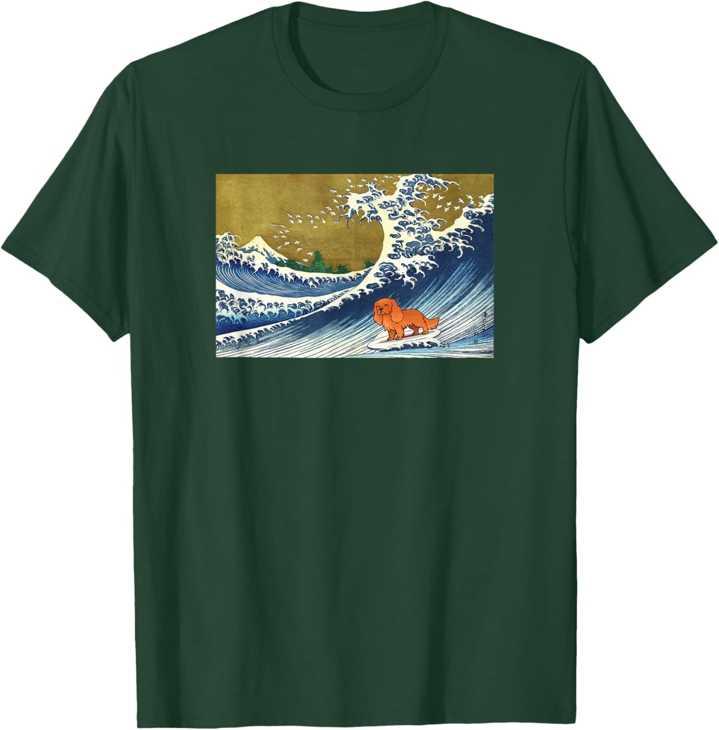 Retro Vintage Surfing Ruby Cavalier King Charles Dog Lover T-Shirt - T-Shirt | Forest