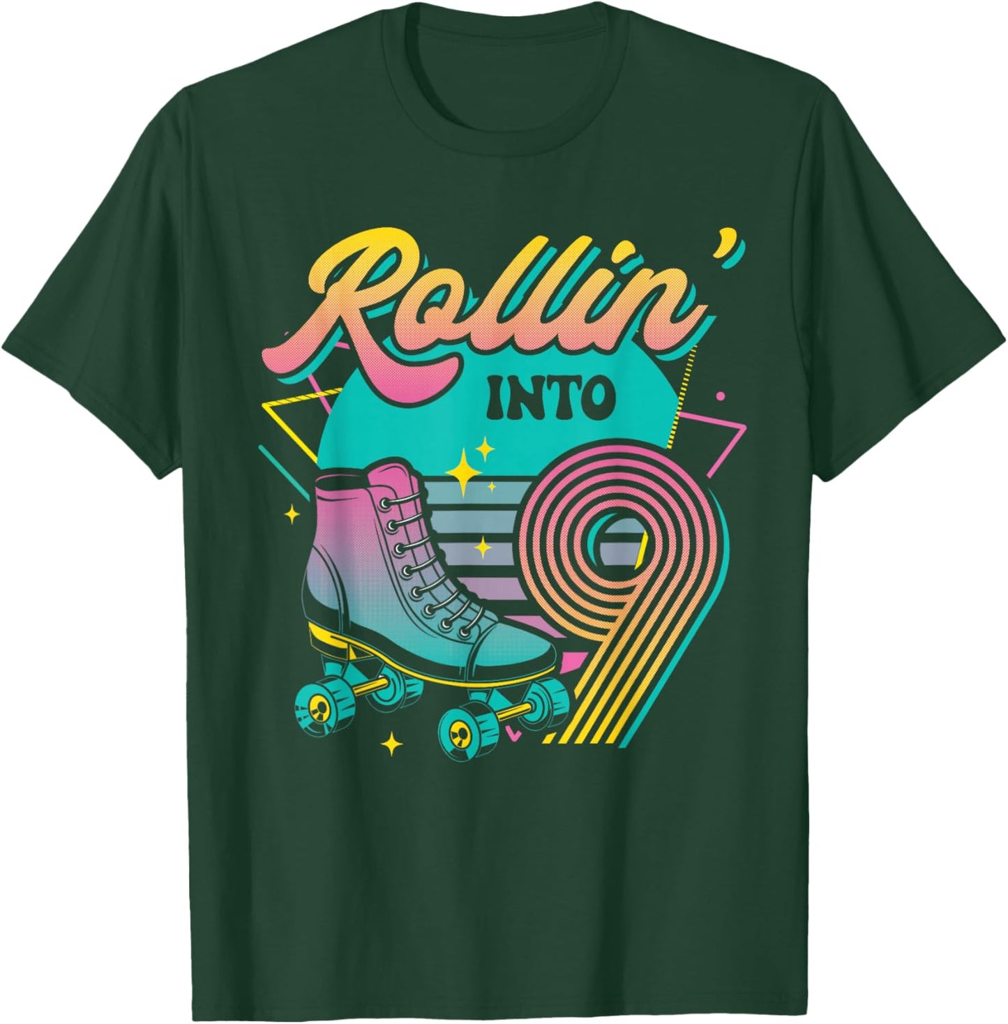 Roller Skate 9th Birthday Party Rolling into 9 Retro Girl T-Shirt - T-Shirt | Forest