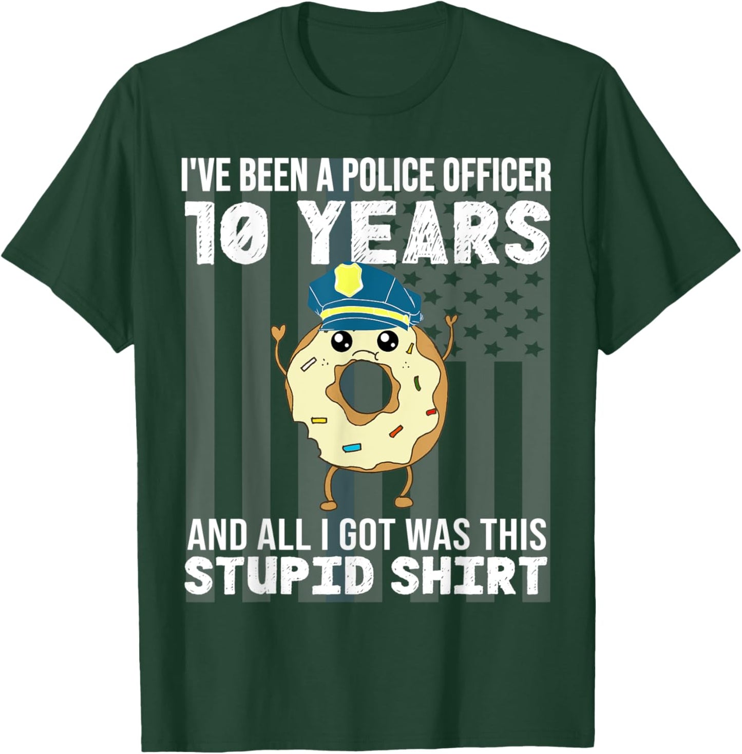 10 Year Police Officer Anniversary Ten Years of Service T-Shirt - T-Shirt | Forest
