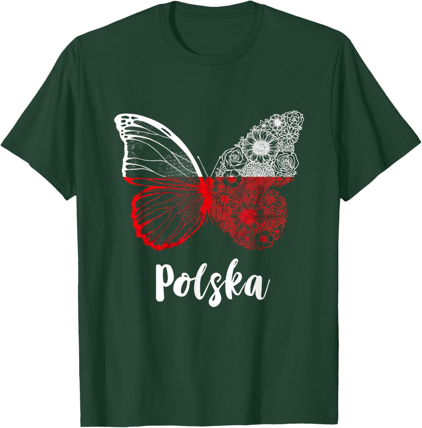 Polska Butterfly Wing Polish Pride Poland Flag Polish Roots T-Shirt - T-Shirt | Forest