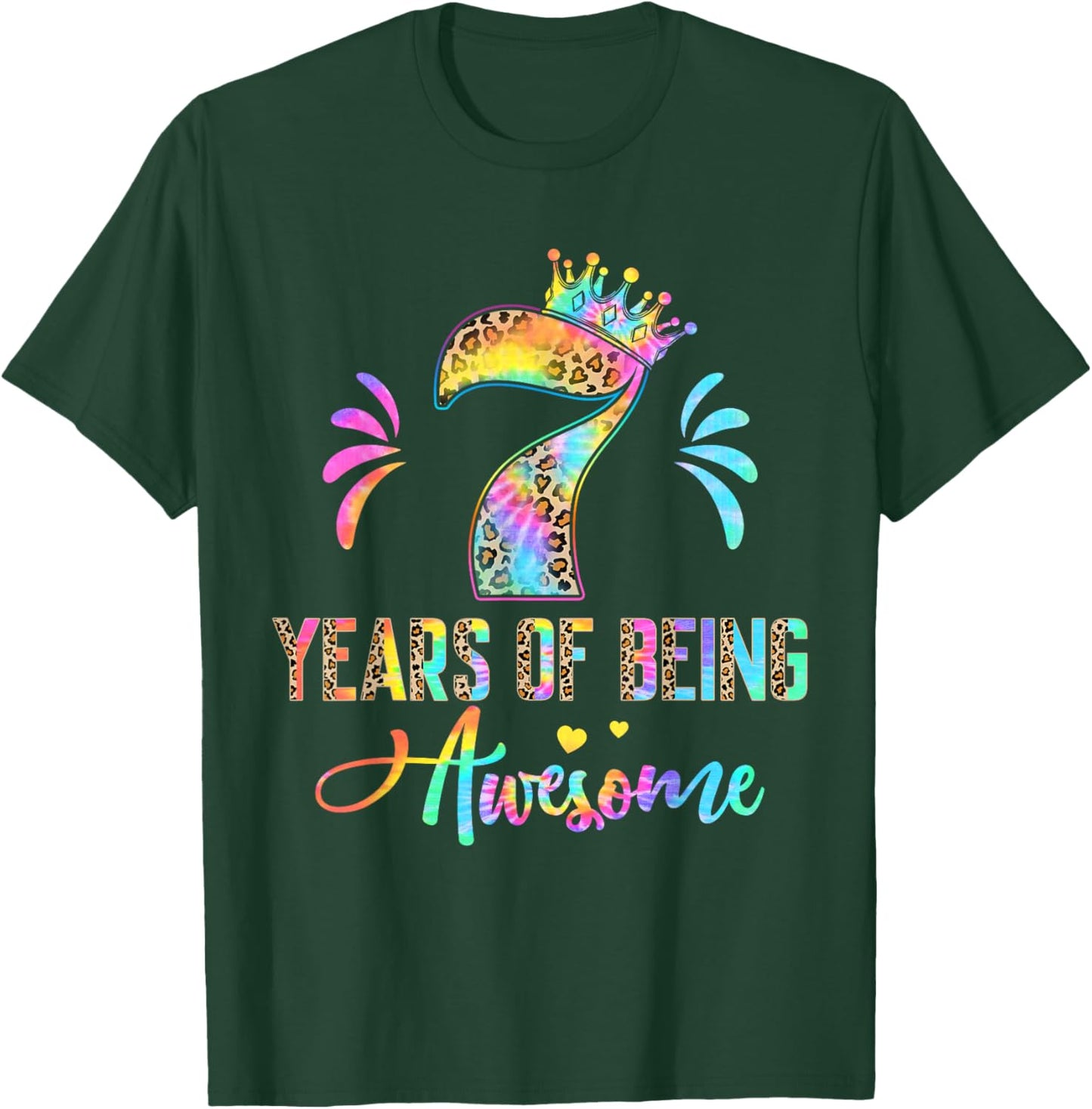 Kids Seven Year Old Rainbow 7th Birthday Leopard For Girls 7 T-Shirt - T-Shirt | Forest