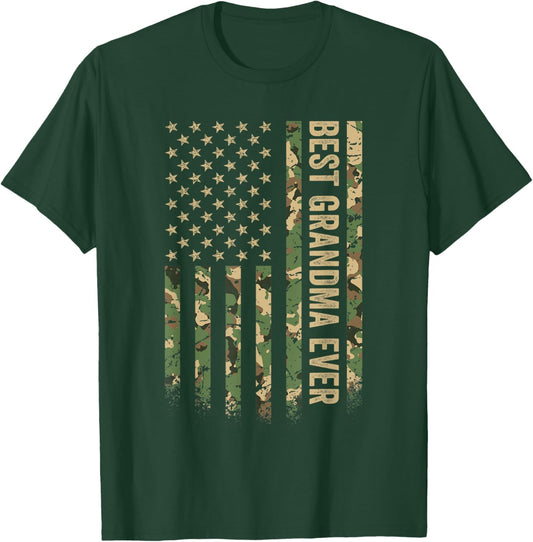 Best Grandma Ever American Flag Camo Veteran Patriotic Men T-Shirt - T-Shirt | Forest