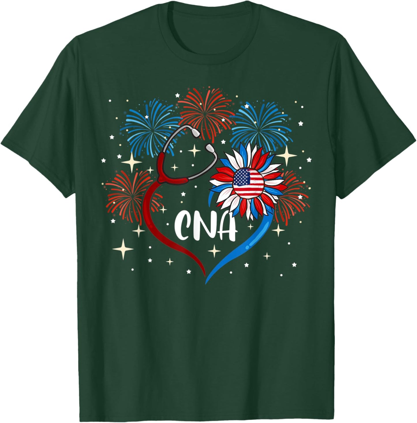 All American CNA Life American Flag Sunflower 4th Of July Kids Men T-Shirt - T-Shirt | Forest