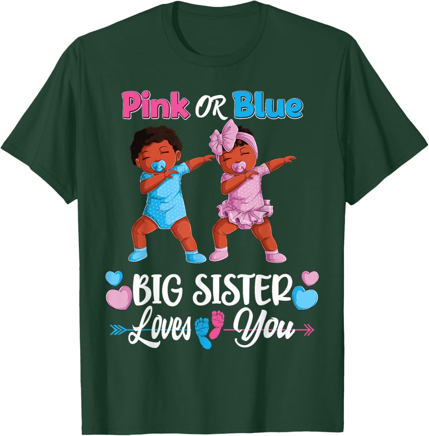 Pink Or Blue Big Sister Loves You Black Baby Gender Reveal T-Shirt - T-Shirt | Forest