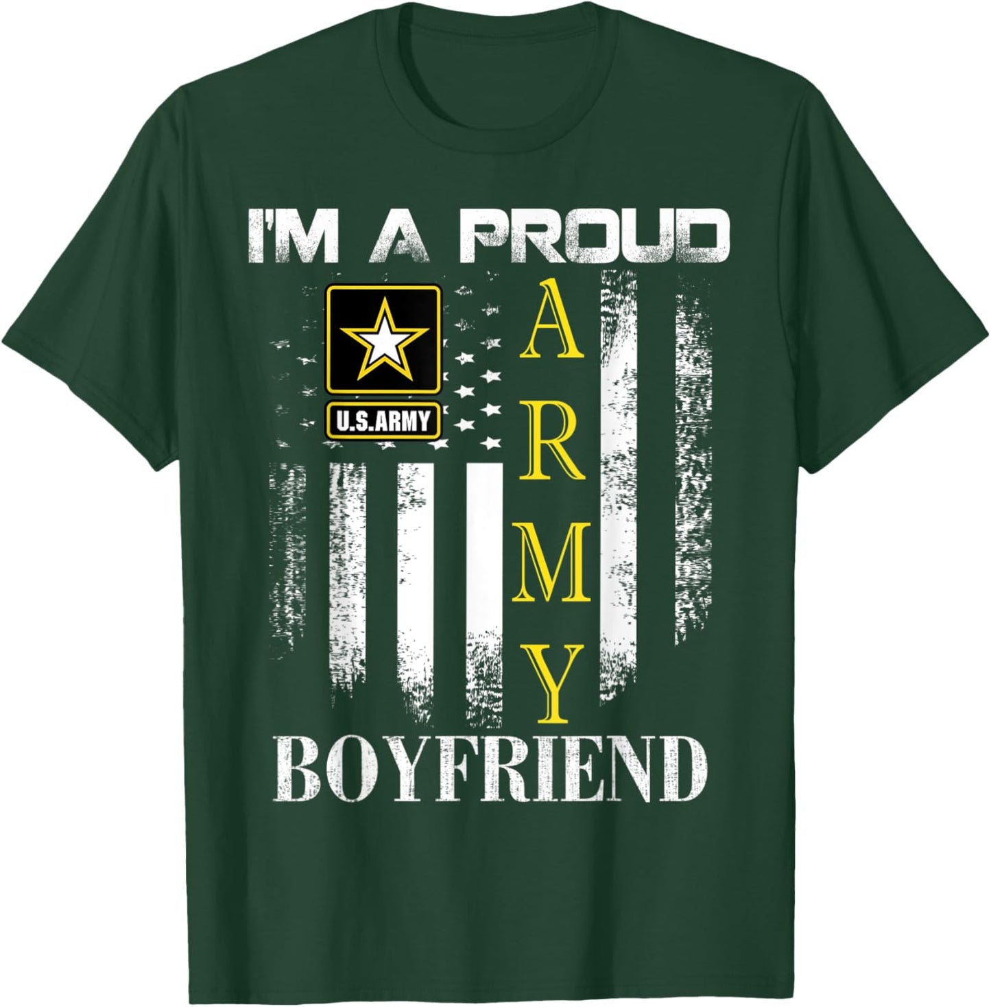 Vintage I'm A Proud Army Boyfriend With American Flag Gift T-Shirt - T-Shirt | Forest