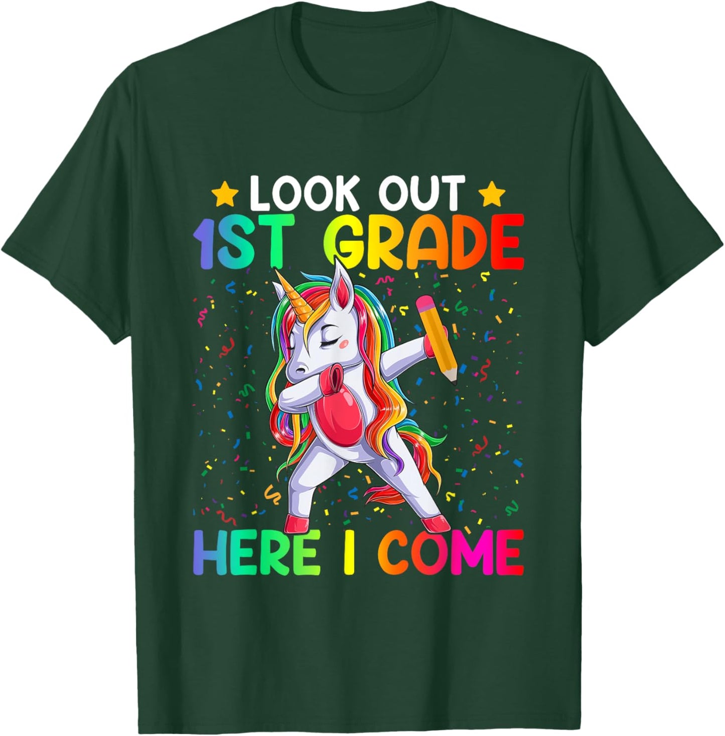 Look Out First Grade Here I Come Unicorn Dabbing 1st Grader T-Shirt - T-Shirt | Forest
