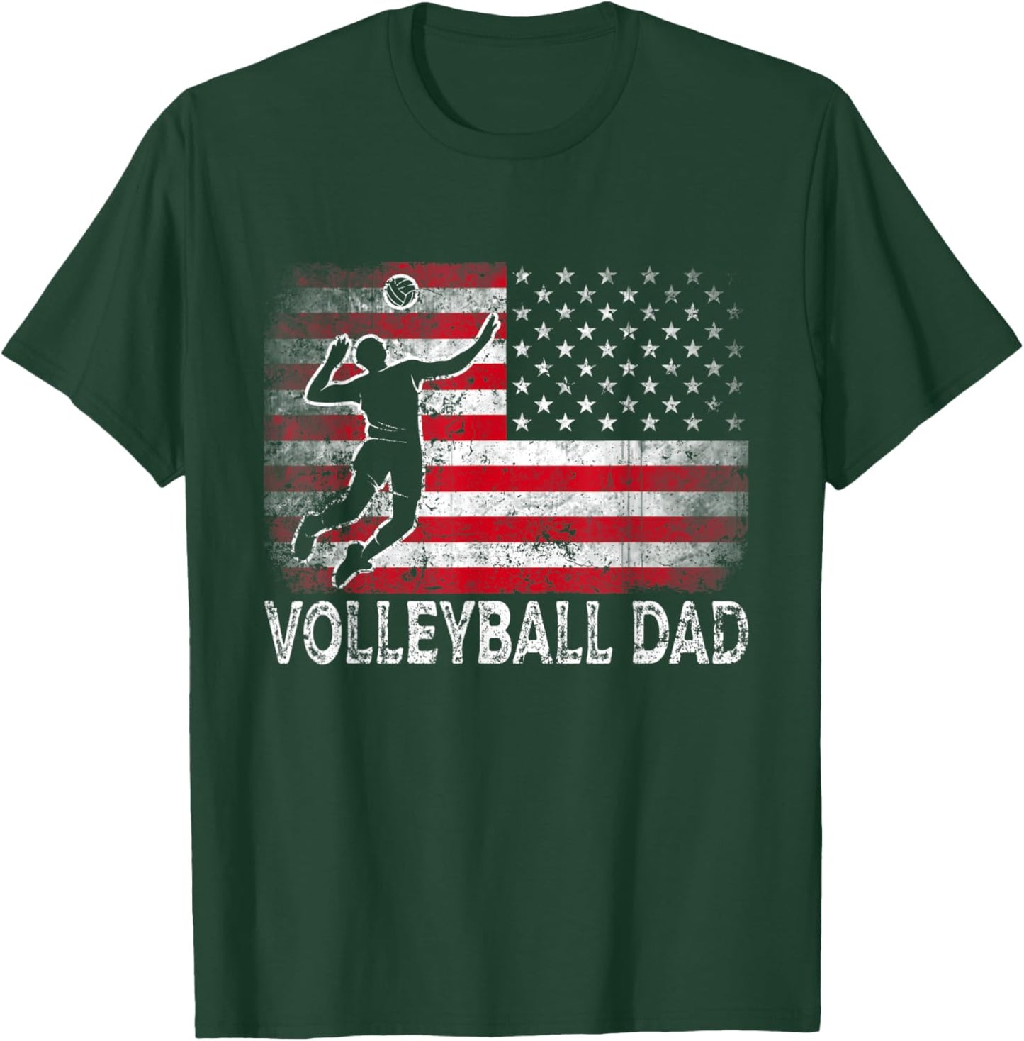 Volleyball Dad Vintage American Flag Retro Father's Day T-Shirt - T-Shirt | Forest